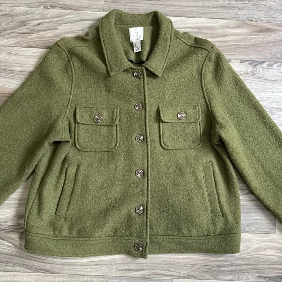 Joie Olive Green Wool Blend Boiled Wool Shacket Jacket Size XL - Picture 4 of 7